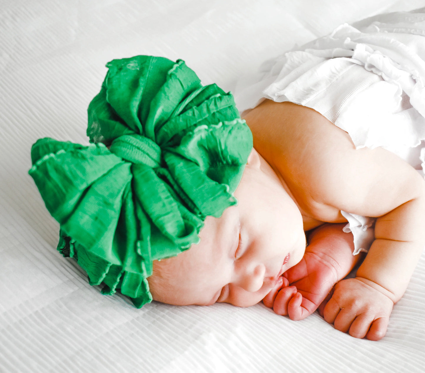 Ruffle Headband Bow - Dark Green