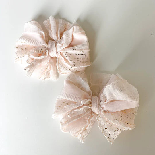 Ruffle Bow Clip - Blush Shimmer