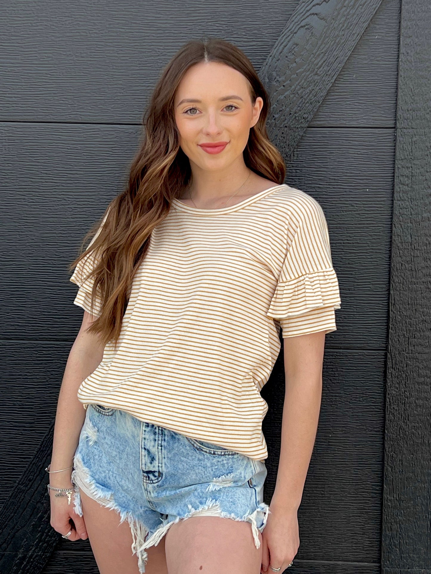 Ruffle Sleeve Striped Top