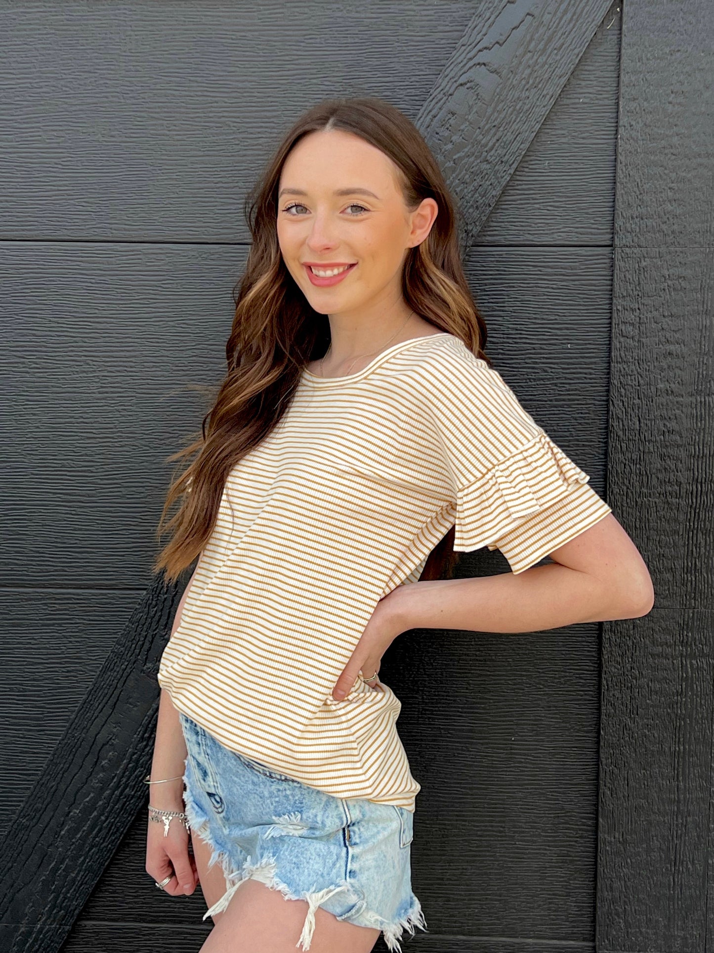 Ruffle Sleeve Striped Top