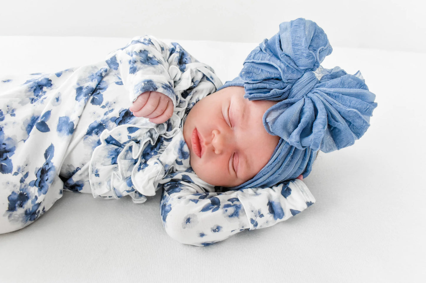 Ruffle Headband Bow - Denim
