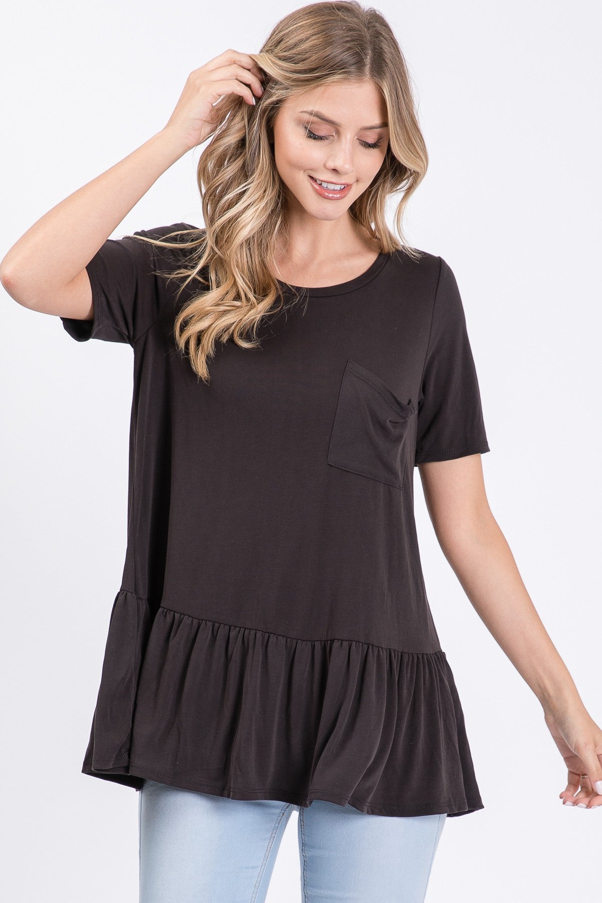 Black Peplum Pocket Top