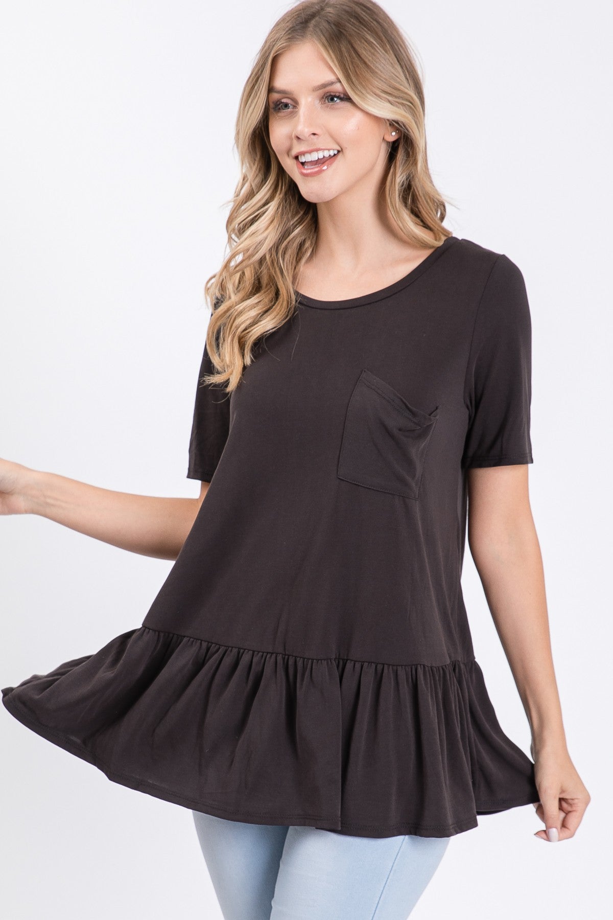 Black Peplum Pocket Top