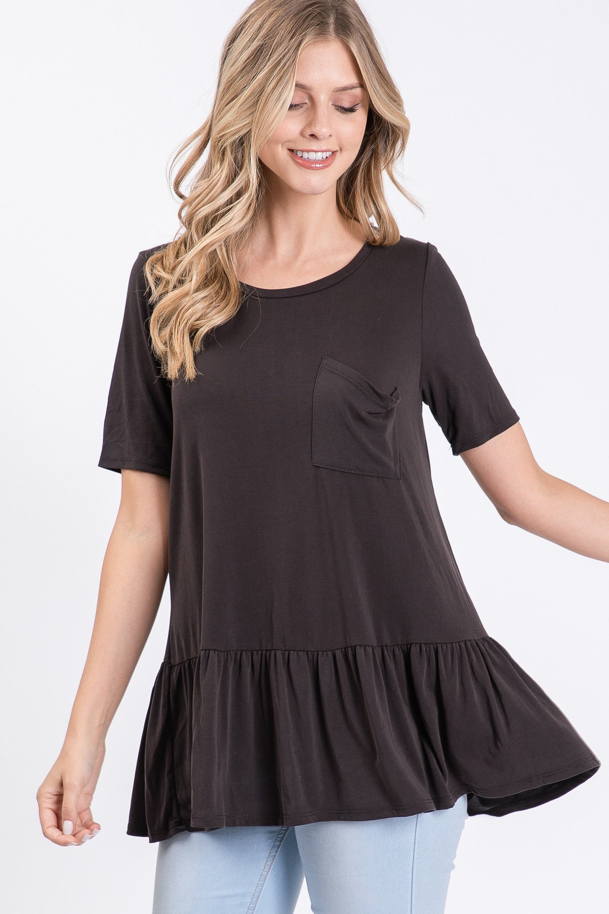 Black Peplum Pocket Top