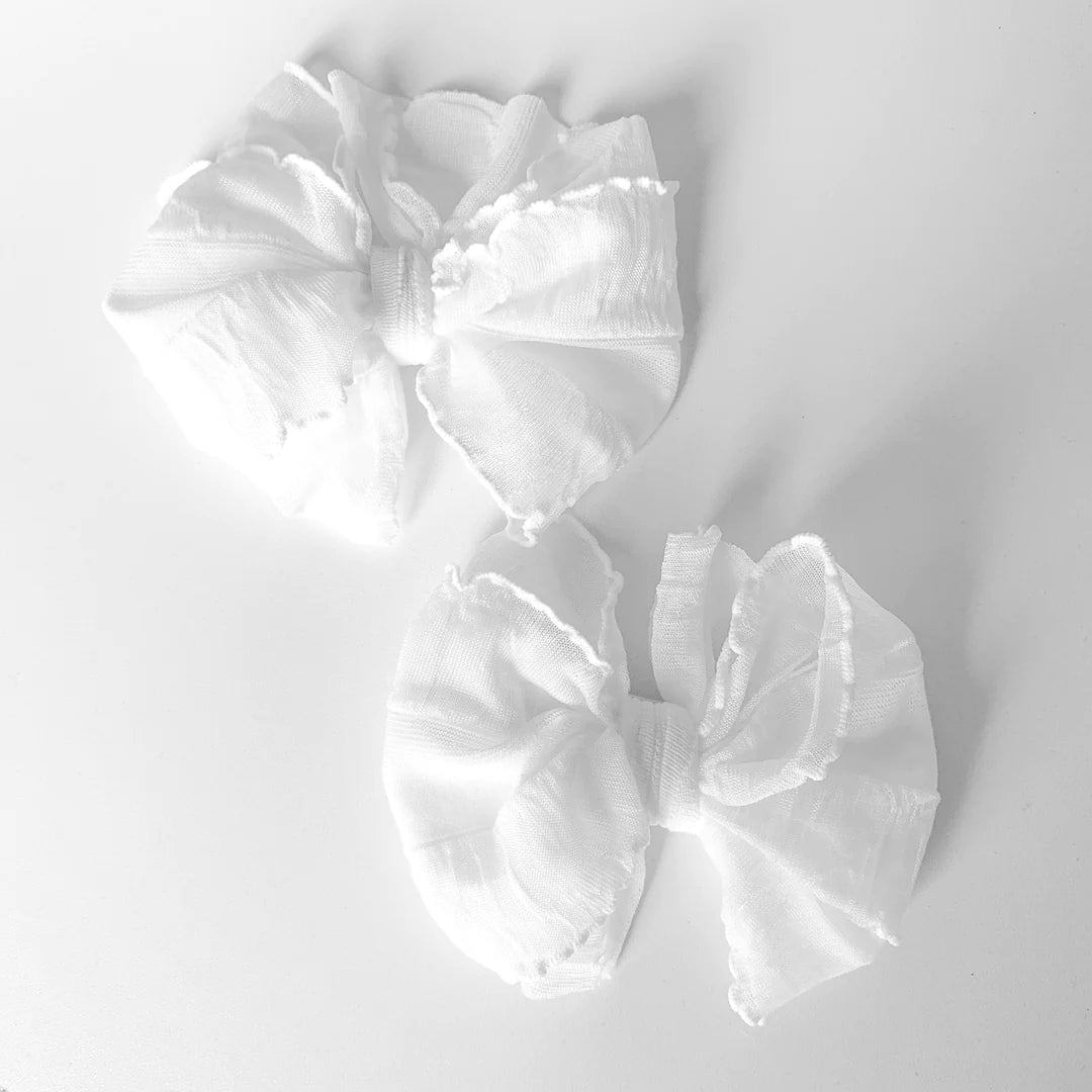 Ruffle Bow Clip - White