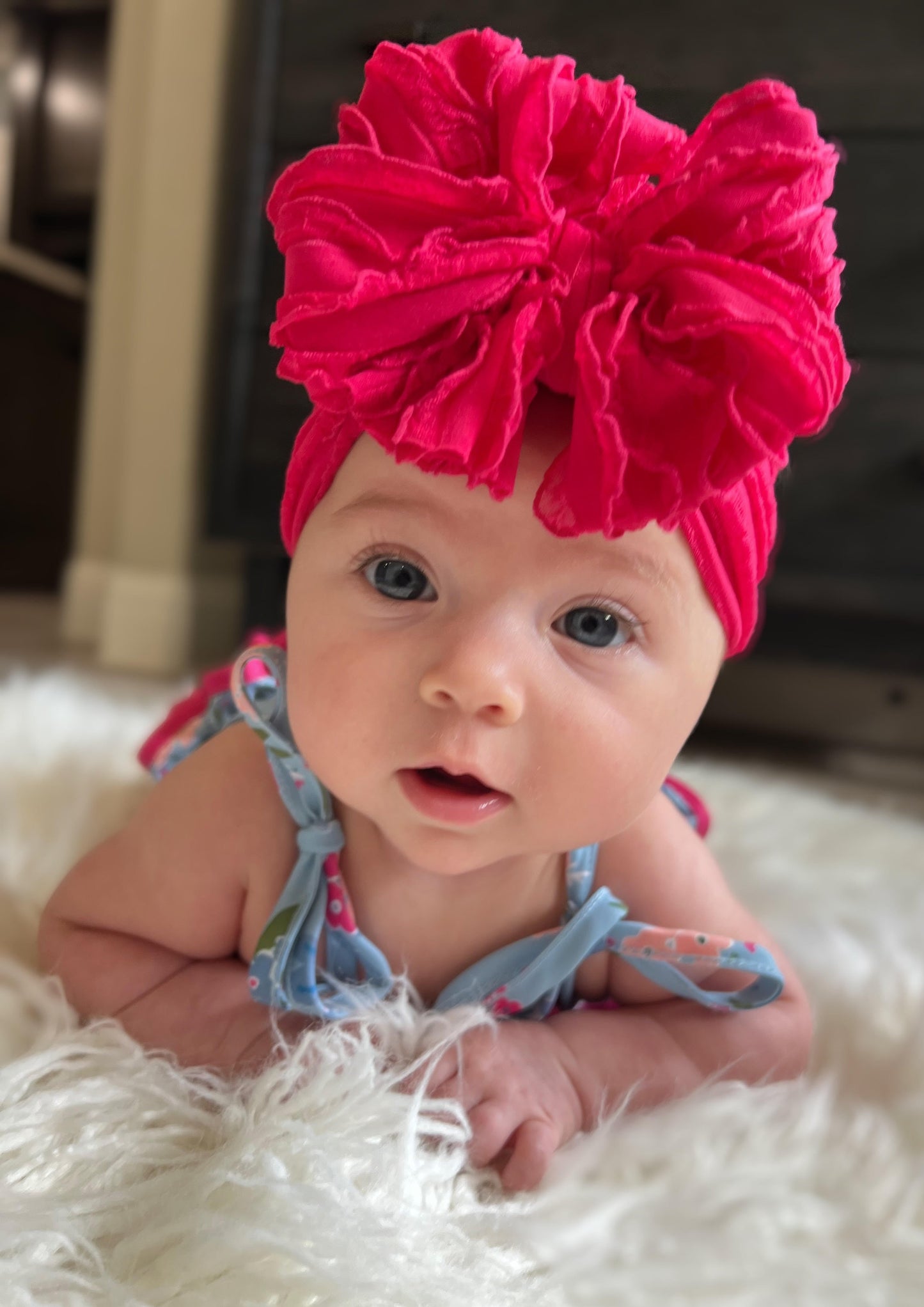 Ruffle Headband Bow - Wild Pink Mini