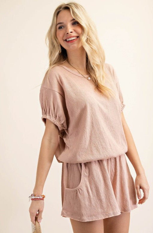 Mauve Crinkle Top and Short Set