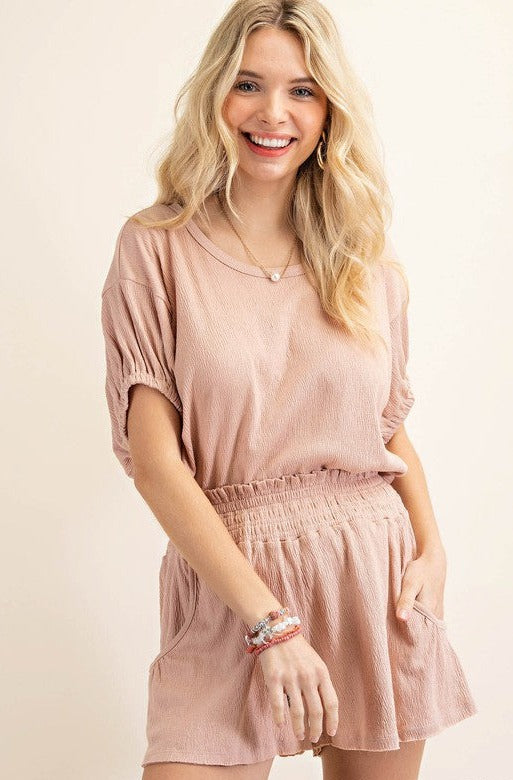 Mauve Crinkle Top and Short Set