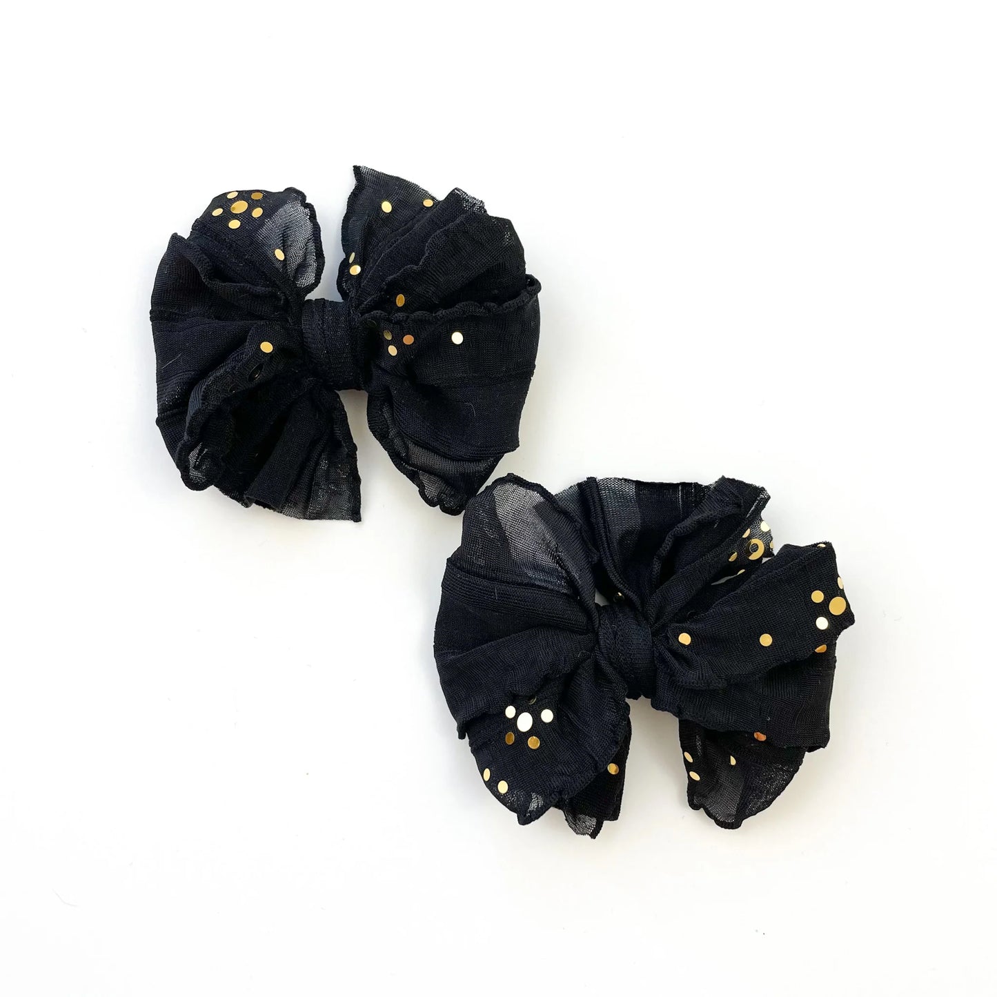 Ruffle Bow Clip - Black & Gold Sequin