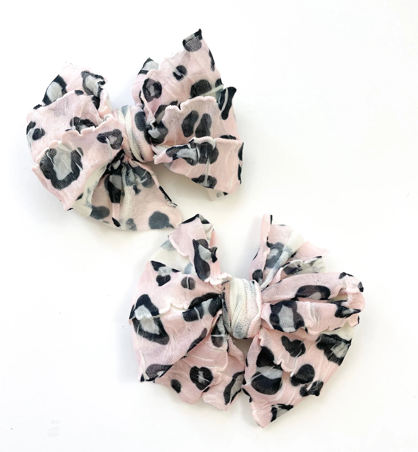 Ruffle Bow Clip - Pink Leopard