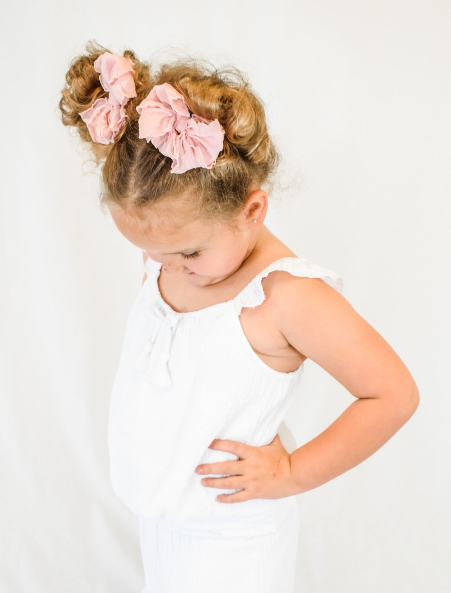 Ruffle Bow Clip - Blush Shimmer