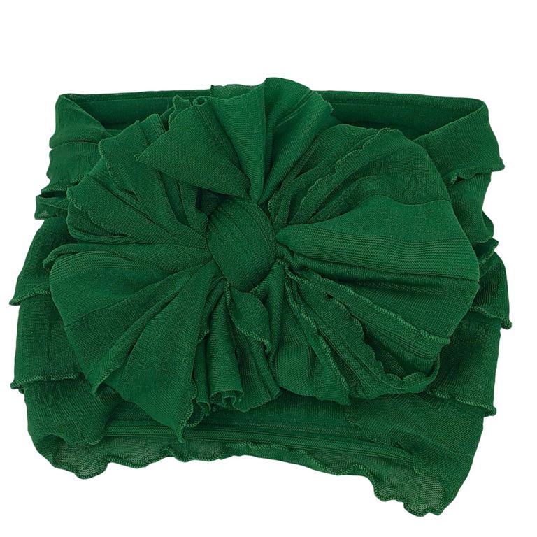 Ruffle Headband Bow - Dark Green