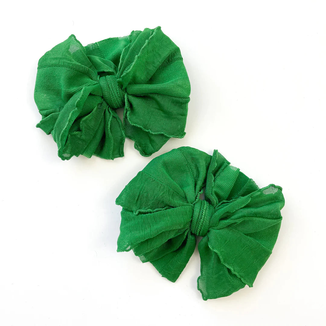 Ruffle Bow Clip - Green