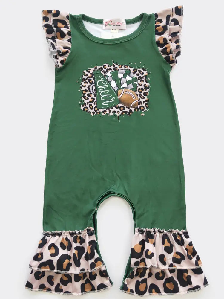 Green & Leopard Football Baby One-Piece
