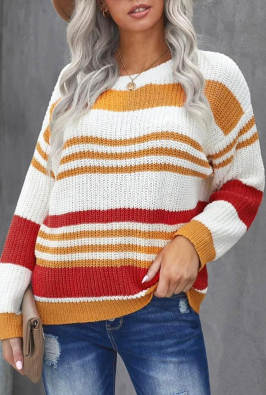 Mustard & Coral Knit Sweater