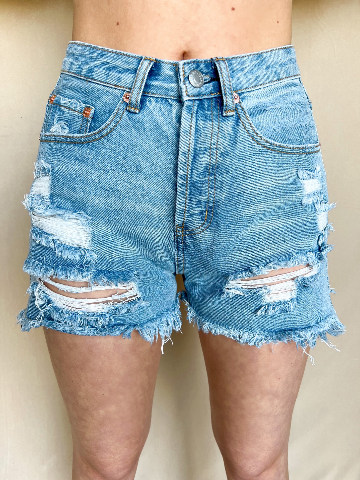 Distressed Mid-Length Shorts